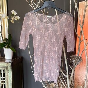 FREE PEOPLE Sheer Pink Lace Top